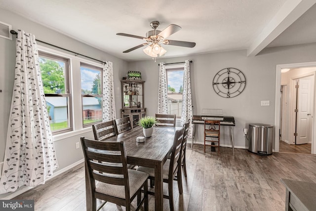 23 Ridge Ave, Hanover, PA 17331 - dining space with wood finished floors, ceiling fan, baseboards, and beam ceiling