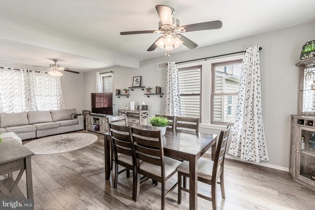 23 Ridge Ave, Hanover, PA 17331 - dining area with a ceiling fan, wood finished floors, healthy amount of natural light, baseboards, and beamed ceiling