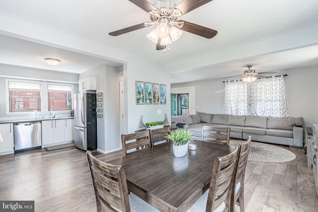 23 Ridge Ave, Hanover, PA 17331 - dining space featuring light wood-style flooring, ceiling fan, and baseboards
