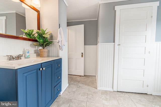 23 Ridge Ave, Hanover, PA 17331 - bathroom featuring crown molding, vanity, and a wainscoted wall