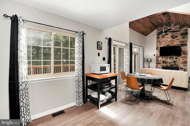 303 Green Meadow Ln, Horsham, PA 19044 - dining room with wood finished floors, ceiling fan, and lofted ceiling