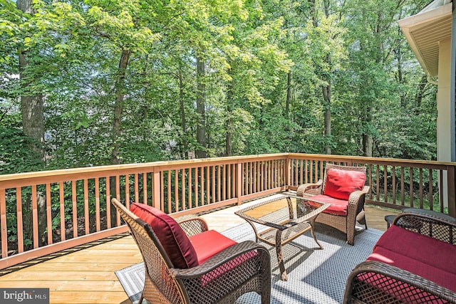 303 Green Meadow Ln, Horsham, PA 19044 - wooden terrace with outdoor lounge area and a forest view