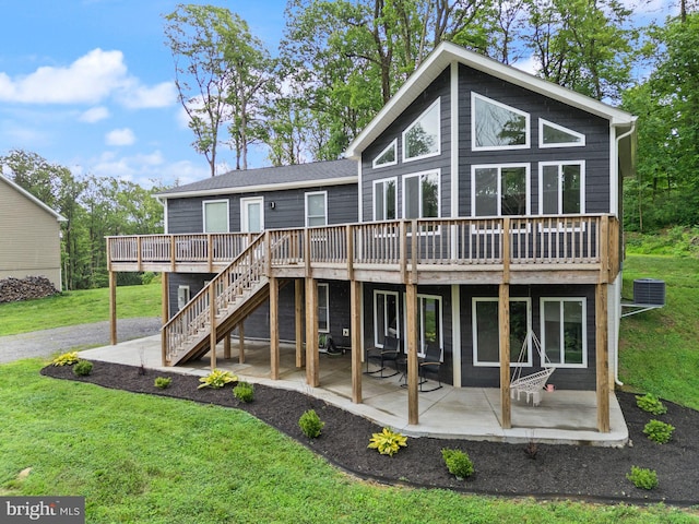 2554 High Top Rd, Linden, VA 22642 - back of house with a deck, a patio, stairway, and a lawn