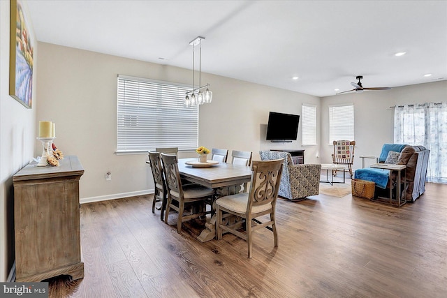 27 Quiet Creek Dr, Gettysburg, PA 17325 - dining space with wood finished floors, recessed lighting, a ceiling fan, and a chandelier