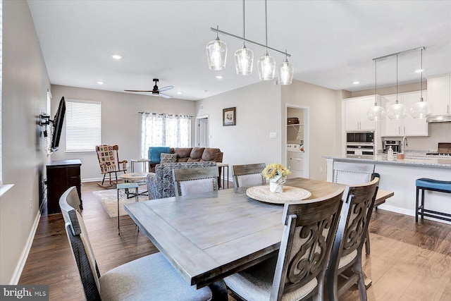 27 Quiet Creek Dr, Gettysburg, PA 17325 - dining area featuring wood finished floors, a ceiling fan, and recessed lighting