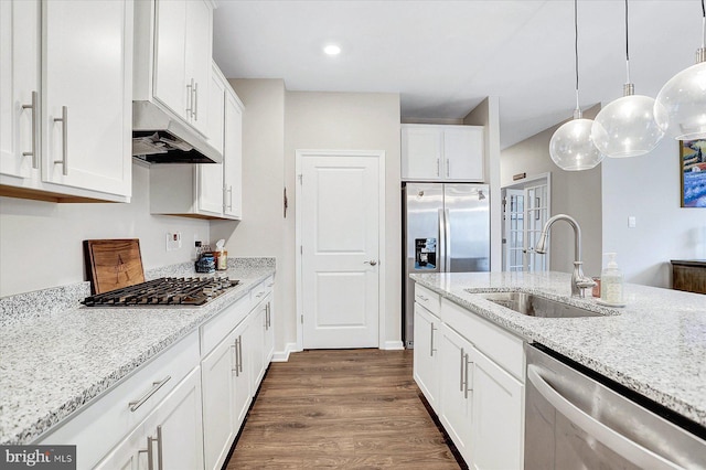 27 Quiet Creek Dr, Gettysburg, PA 17325 - kitchen featuring appliances with stainless steel finishes, under cabinet range hood, dark wood finished floors, white cabinets, and recessed lighting
