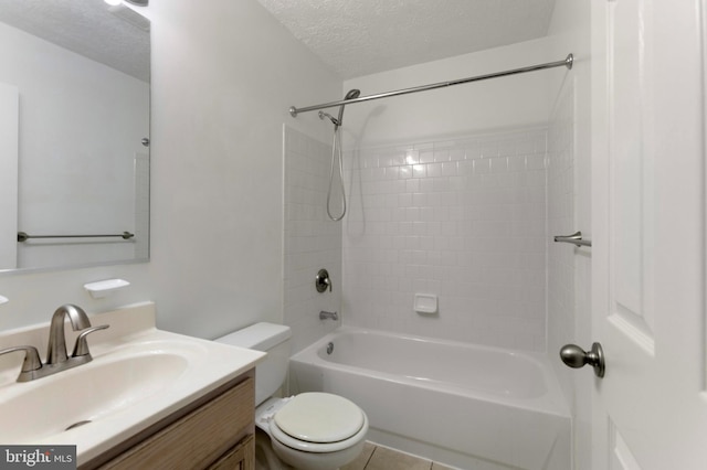 Goose Landing Cir, Columbia, MD 21044 - bathroom featuring toilet, vanity,  shower combination, a textured ceiling, and tile patterned floors