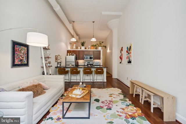 2429 Locust St Unit 217, Philadelphia, PA 19103 - living room with dark wood-style floors and vaulted ceiling