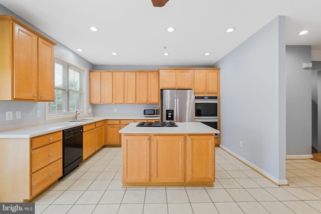 10728 Horde St, Silver Spring, MD 20902 - kitchen featuring black appliances, a sink, light countertops, a center island, and baseboards