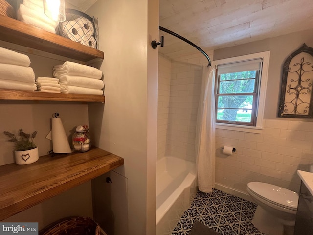 9108 Deborah Ave, Baltimore, MD 21236 - full bathroom with toilet, tile patterned flooring, shower / tub combo, vanity, and tile walls