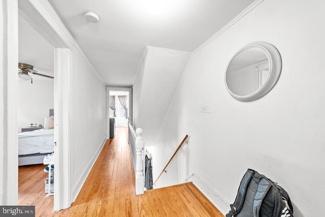 73 Fairfield Ave, Lawrence, NJ 08648 - hallway featuring an upstairs landing, light wood-type flooring, and ornamental molding