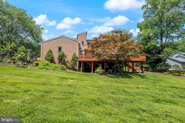 9 Westspring Way, Lutherville Timonium, MD 21093 - back of house with a wooden deck, stairway, a yard, and brick siding