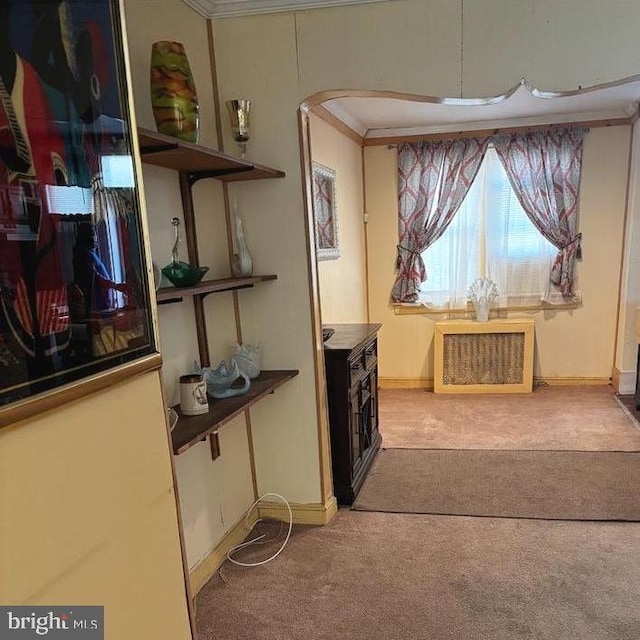 5750 N Woodstock St, Philadelphia, PA 19138 - dining area featuring light carpet, crown molding, and baseboards