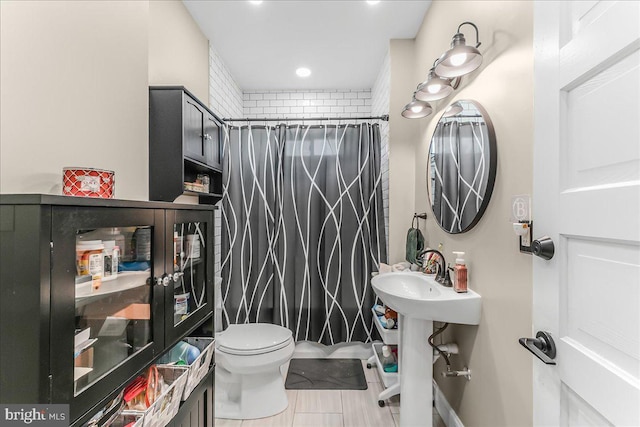 200 Winston Ave, Wilmington, DE 19804 - bathroom with a shower with shower curtain, recessed lighting, and tile patterned flooring