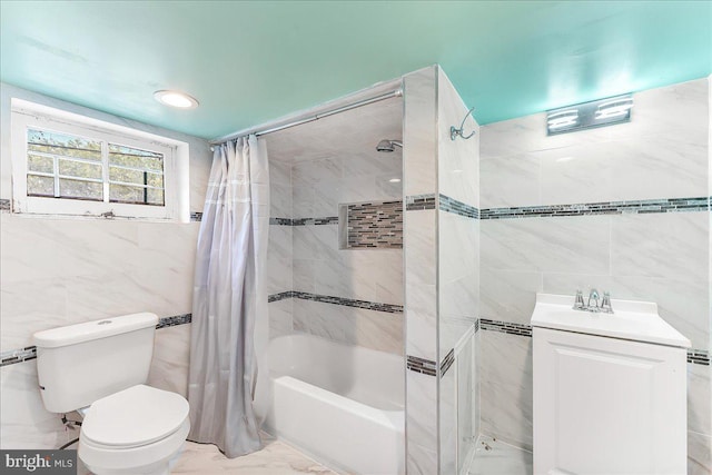 200 Winston Ave, Wilmington, DE 19804 - full bath with tile walls, shower / tub combo, marble finish flooring, and vanity