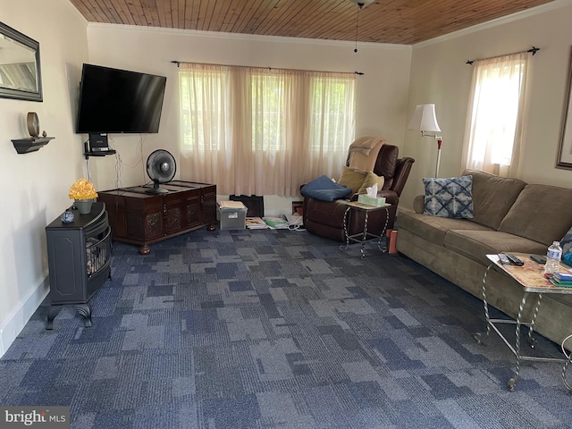 6936 Cedar Ave, Pennsauken, NJ 08109 - carpeted living area with wood ceiling and crown molding