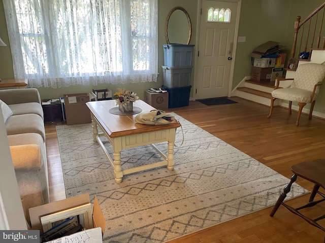 6936 Cedar Ave, Pennsauken, NJ 08109 - living area featuring wood finished floors and stairway