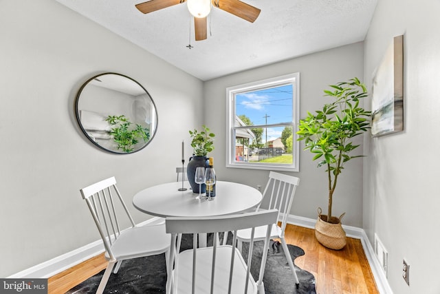 8450 Kavanagh Rd, Dundalk, MD 21222 - dining room featuring light wood-style flooring, a textured ceiling, and ceiling fan