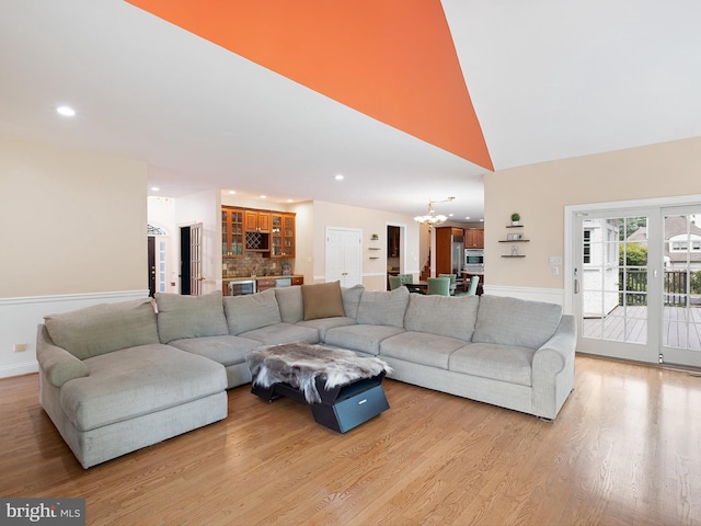 2 N Pheasants Rdg N, Wilmington, DE 19807 - living room featuring a chandelier, light wood-type flooring, recessed lighting, and high vaulted ceiling