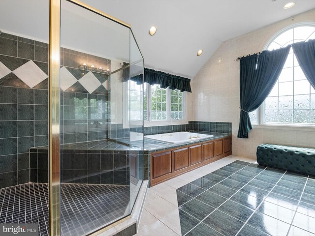 2 N Pheasants Rdg N, Wilmington, DE 19807 - full bathroom featuring a bath, plenty of natural light, a shower stall, lofted ceiling, and tile patterned flooring