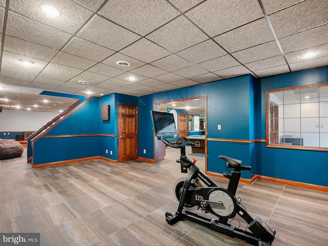 2 N Pheasants Rdg N, Wilmington, DE 19807 - exercise area featuring baseboards and a drop ceiling