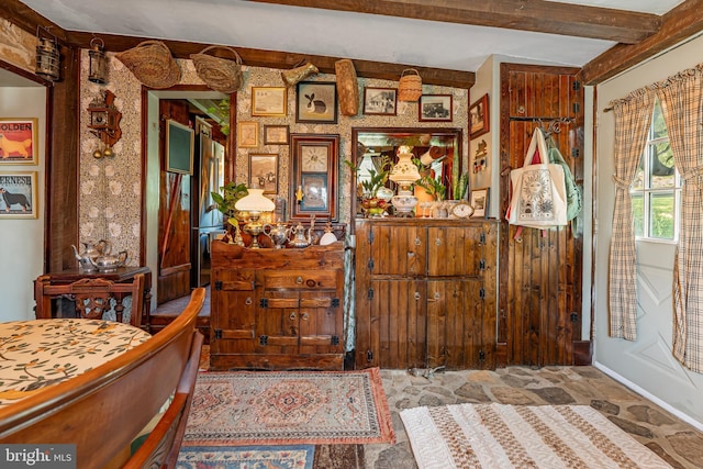 2355 Little Rd, Perkiomenville, PA 18074 - bedroom with beamed ceiling and stone finish flooring