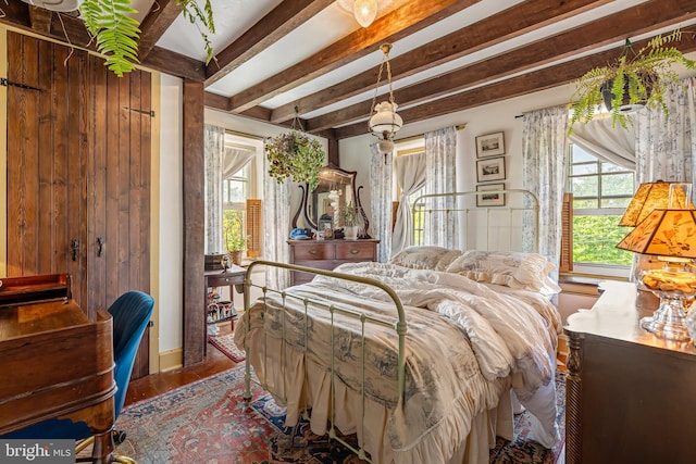 2355 Little Rd, Perkiomenville, PA 18074 - bedroom featuring beam ceiling, multiple windows, and wood finished floors