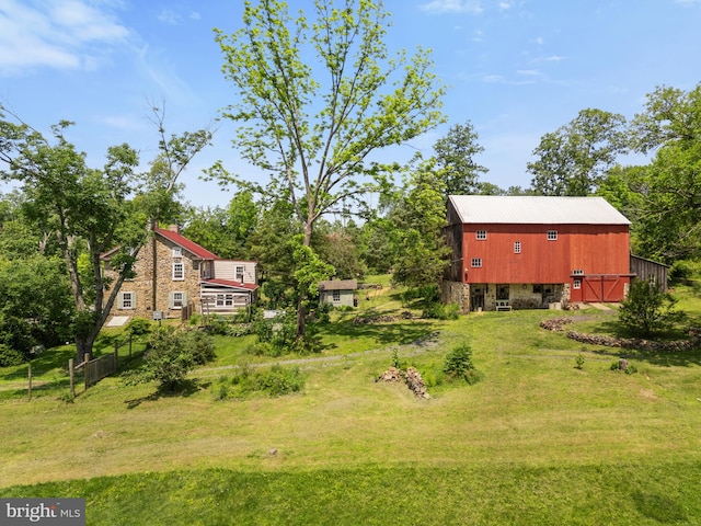 2355 Little Rd, Perkiomenville, PA 18074 - view of yard featuring a barn, an outdoor structure, and view of wooded area