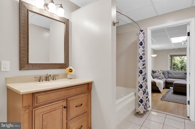 2725 Woodridge Ct, West Friendship, MD 21794 - full bath with a drop ceiling, tile patterned floors, shower / bath combo, and vanity