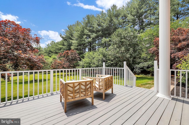 2725 Woodridge Ct, West Friendship, MD 21794 - wooden terrace with a lawn and view of scattered trees