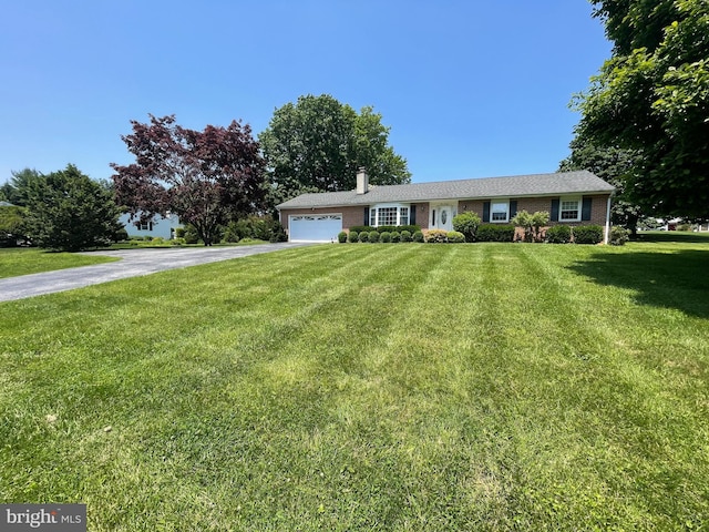 120 Locust Knoll Rd, Downingtown, PA 19335 - single story home featuring driveway, a garage, a front yard, a chimney, and brick siding