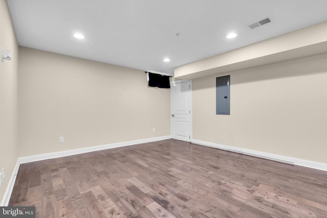 1128 S 24th St S, Philadelphia, PA 19146 - finished below grade area with electric panel, wood finished floors, and recessed lighting