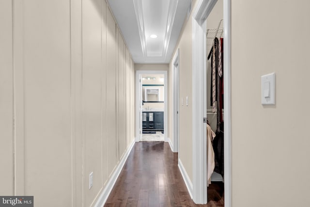1128 S 24th St S, Philadelphia, PA 19146 - hall with dark wood-style floors, a decorative wall, and recessed lighting
