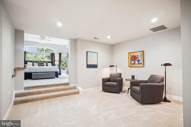 18510 Barton Creek Pl, Leesburg, VA 20176 - sitting room with carpet flooring, a ceiling fan, and recessed lighting