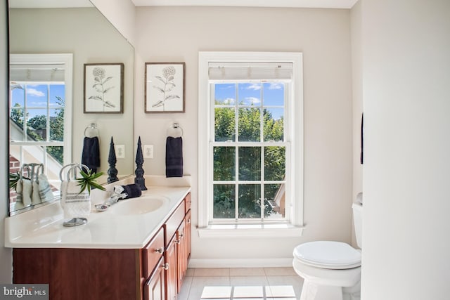 18510 Barton Creek Pl, Leesburg, VA 20176 - half bathroom with vanity and tile patterned floors