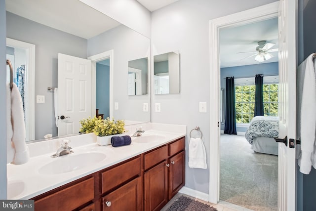 18510 Barton Creek Pl, Leesburg, VA 20176 - ensuite bathroom with double vanity, a ceiling fan, and tile patterned flooring