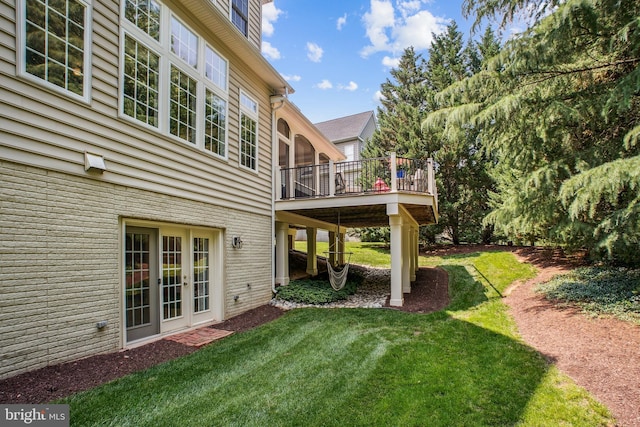 18510 Barton Creek Pl, Leesburg, VA 20176 - view of grassy yard featuring a wooden deck and french doors