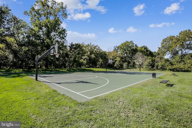 18510 Barton Creek Pl, Leesburg, VA 20176 - view of basketball court with community basketball court, a yard, and view of scattered trees