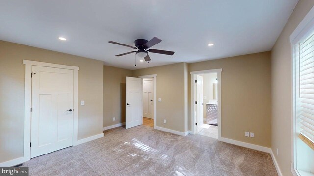 542 Hidden Acres Rd, Mount Storm, WV 26739 - unfurnished bedroom featuring carpet flooring, recessed lighting, ensuite bath, and ceiling fan