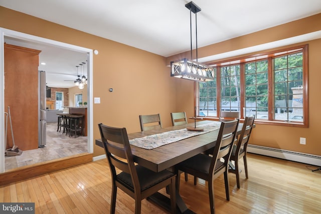 2299 Long Acre Dr, Effort, PA 18330 - dining space with light wood-type flooring, a ceiling fan, and baseboard heating