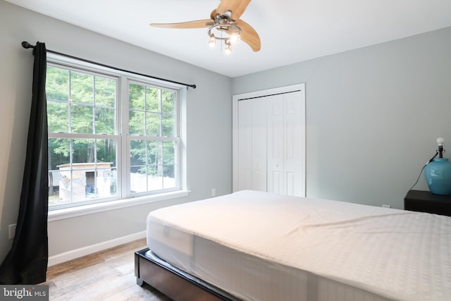2299 Long Acre Dr, Effort, PA 18330 - bedroom featuring light wood-style floors, a closet, and a ceiling fan