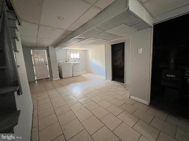 1609 S 28th St, Philadelphia, PA 19145 - basement featuring washer and clothes dryer and light tile patterned floors