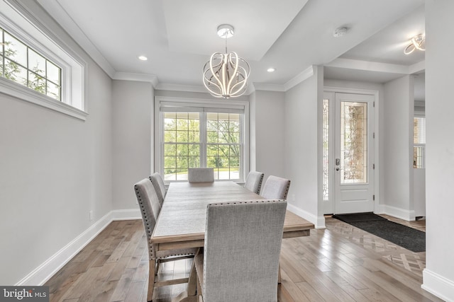 1631 E Strasburg Rd, West Chester, PA 19380 - dining room featuring a chandelier, wood finished floors, ornamental molding, and recessed lighting