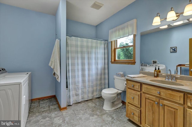 96 Gunhart Rd, Mohnton, PA 19540 - bathroom with independent washer and dryer, vanity, and a shower with curtain