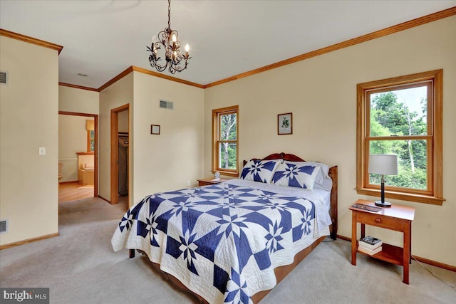 96 Gunhart Rd, Mohnton, PA 19540 - carpeted bedroom featuring multiple windows, a chandelier, and ornamental molding