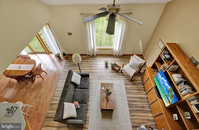 96 Gunhart Rd, Mohnton, PA 19540 - living area with healthy amount of natural light, a ceiling fan, and wood finished floors