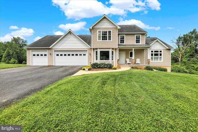 96 Gunhart Rd, Mohnton, PA 19540 - view of front of home with an attached garage, covered porch, driveway, and a front lawn