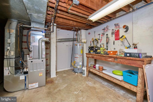 2301 N Tracy St, Alexandria, VA 22311 - unfinished basement with water heater, a workshop area, and heating unit