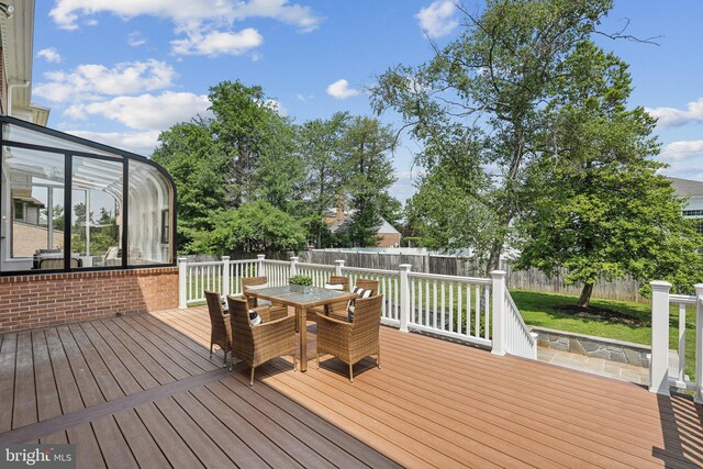 9309 Bells Mill Rd, Potomac, MD 20854 - wooden deck with outdoor dining area