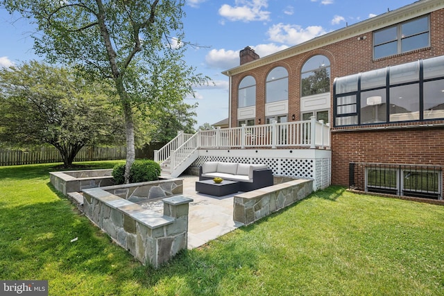 9309 Bells Mill Rd, Potomac, MD 20854 - view of patio with an outdoor hangout area, a deck, and stairs